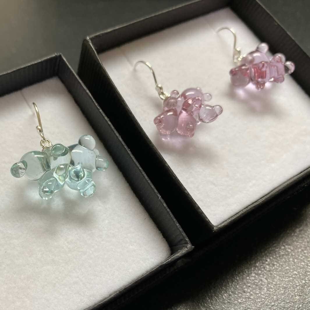Cloud Earrings | Pink | Wearing Glass