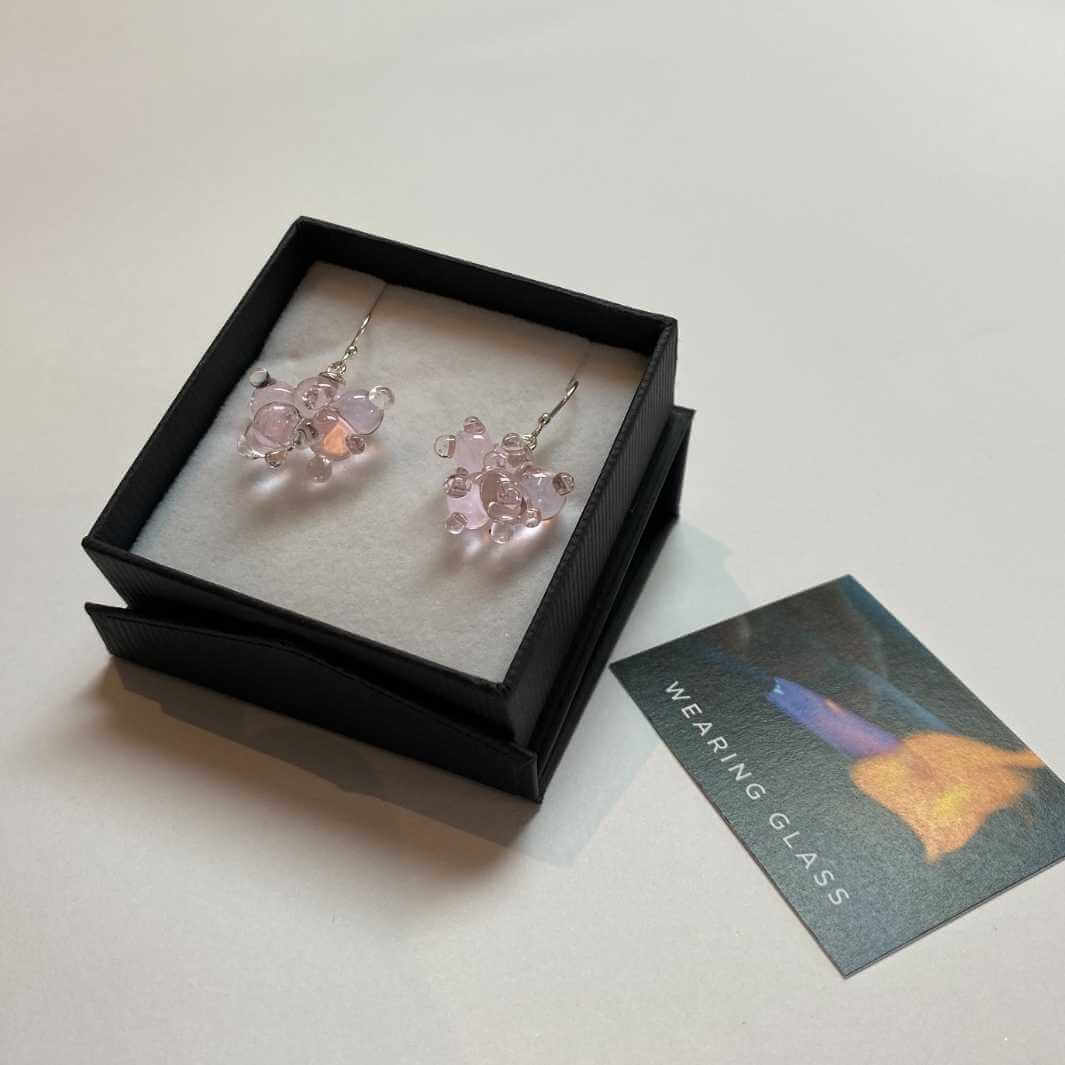 Cloud Earrings | Pink | Wearing Glass