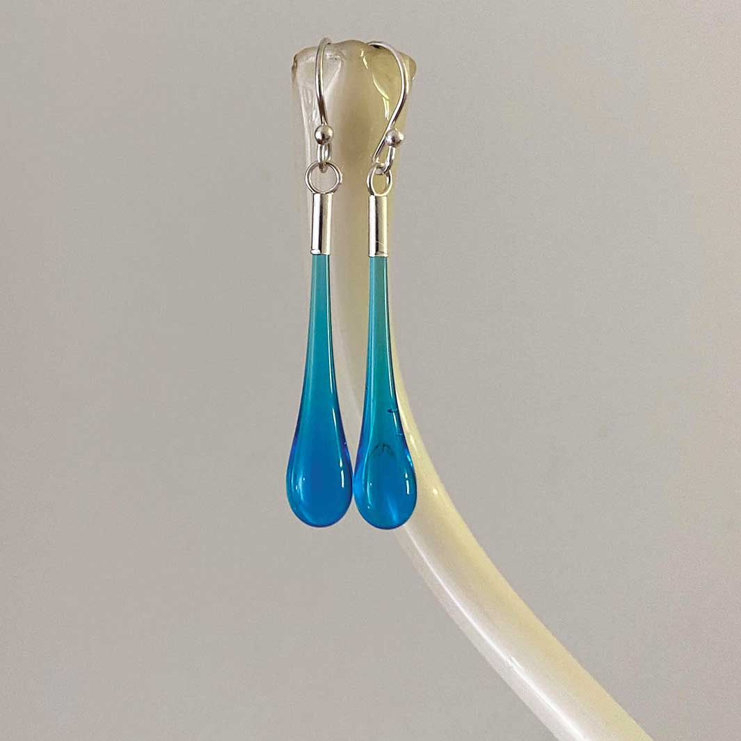 Droplet Earrings | Teal | Wearing Glass