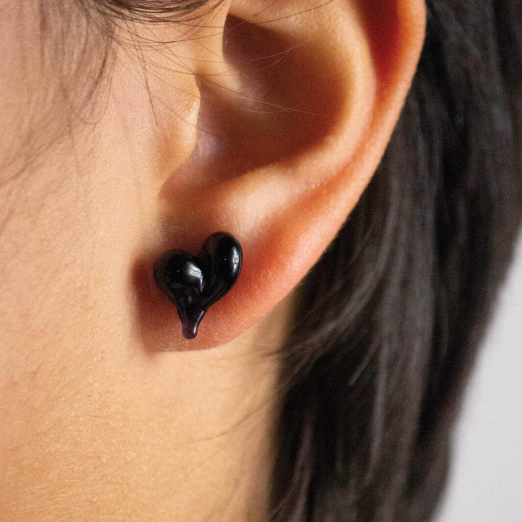 Handmade glass heart stud earrings