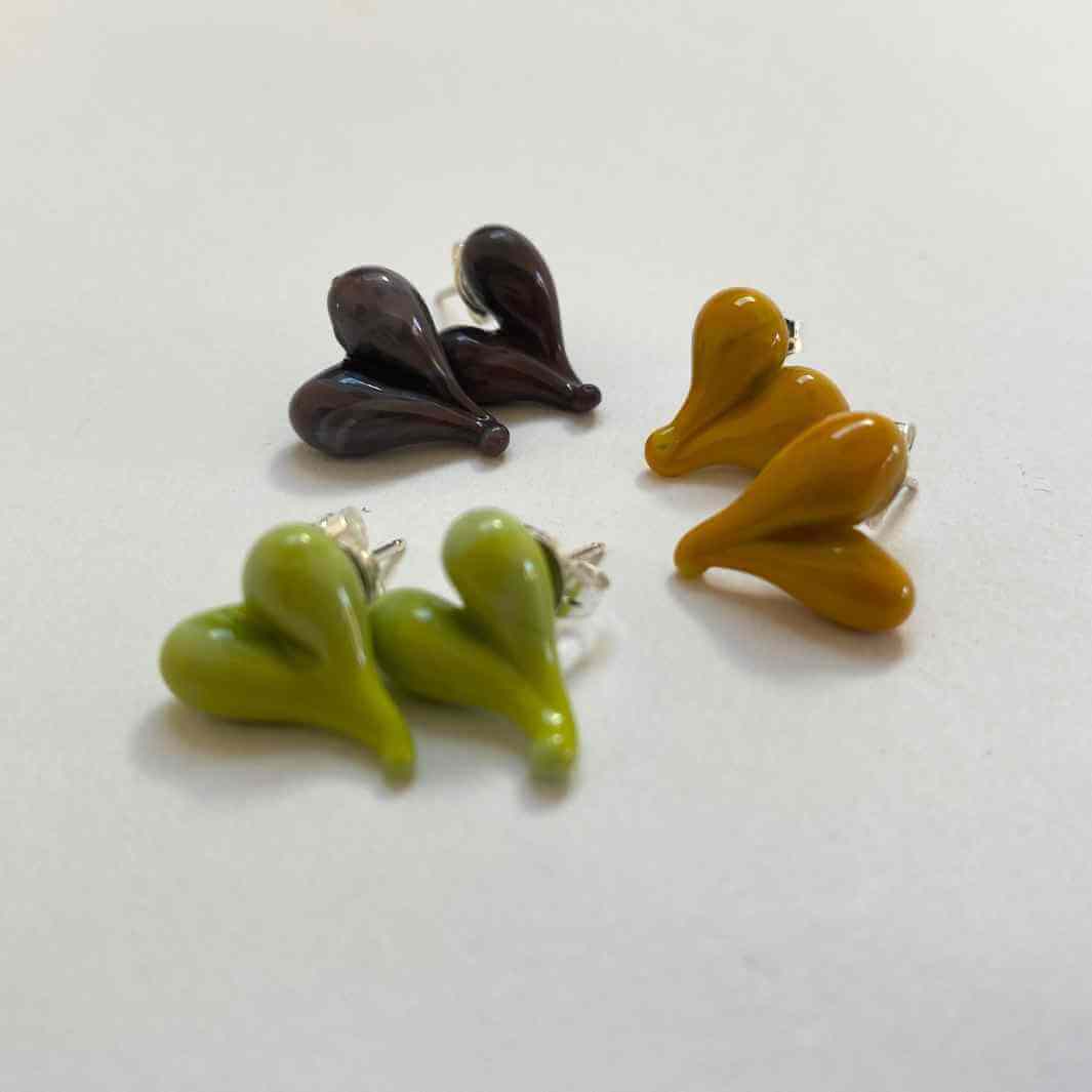 Handmade glass heart stud earrings