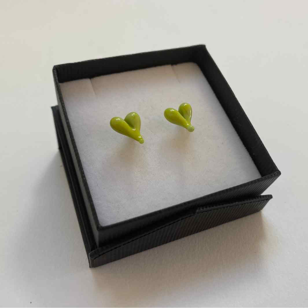 Handmade glass heart stud earrings
