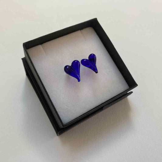 Handmade glass heart stud earrings