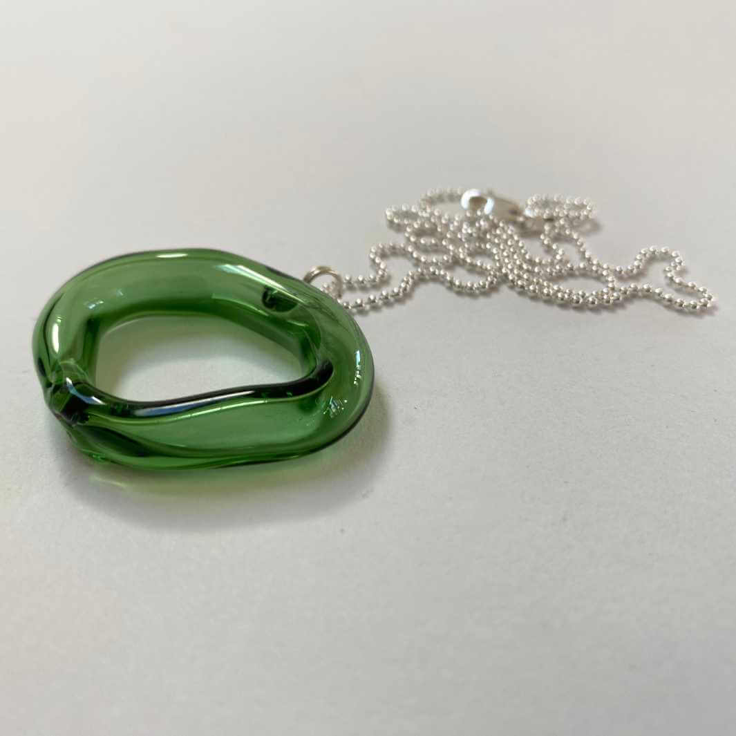 Hollow Loop Pendant | Green | Wearing Glass