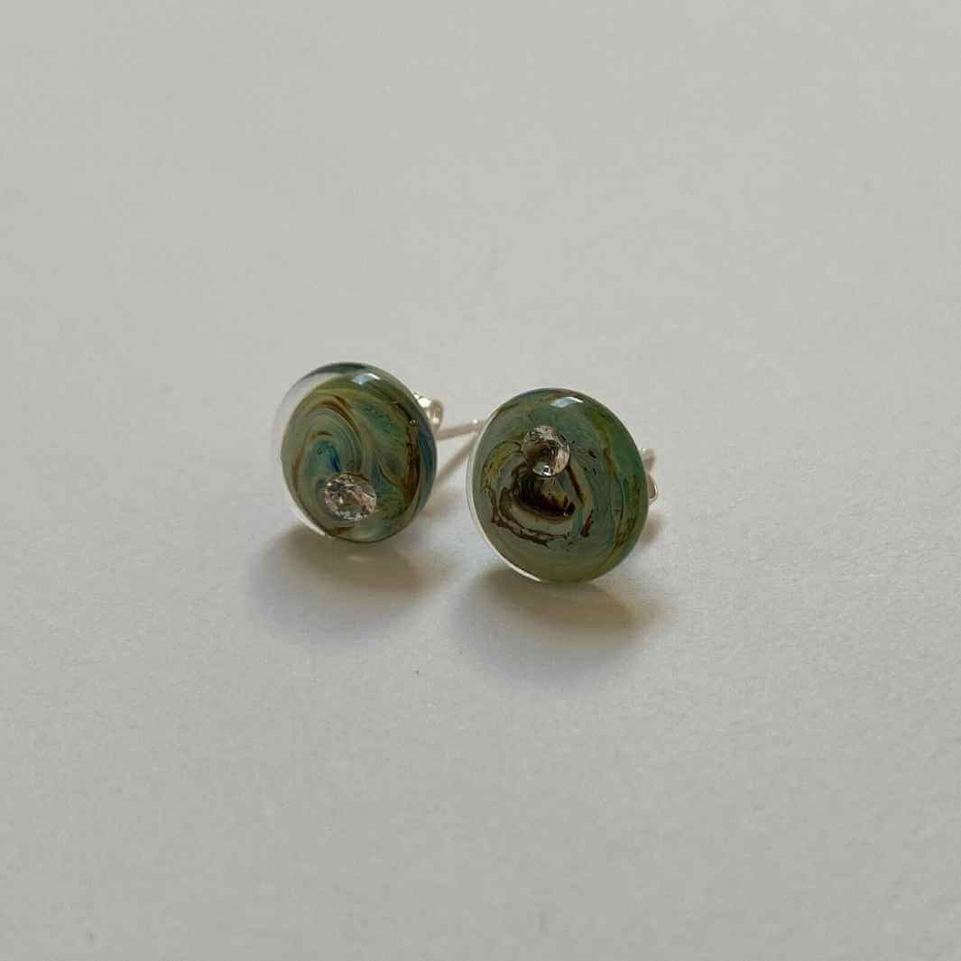 Glass Galaxy Stud Earrings with Cubic Zirconia