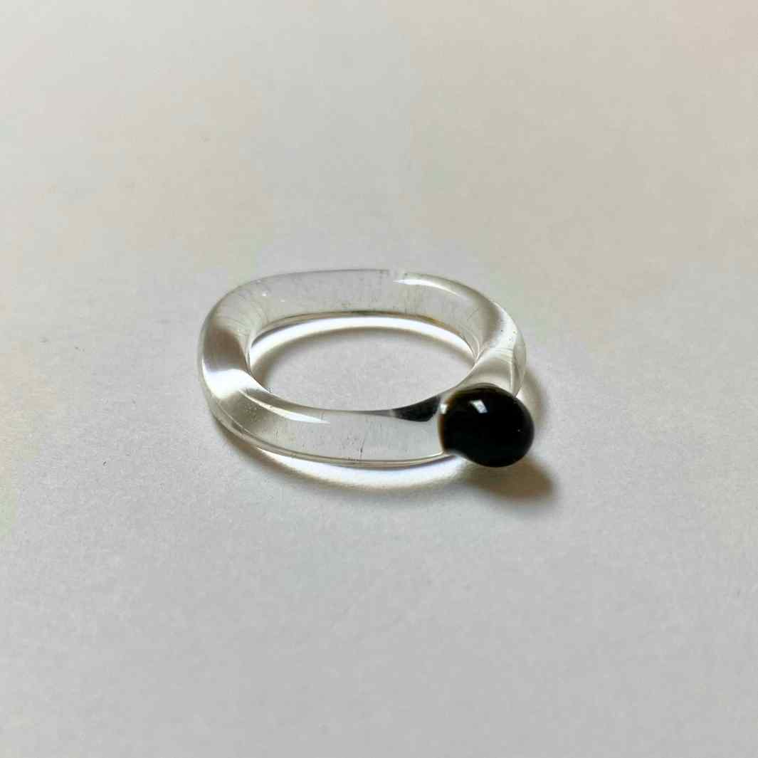 Lampwork glass black bobble ring by Wearing Glass.