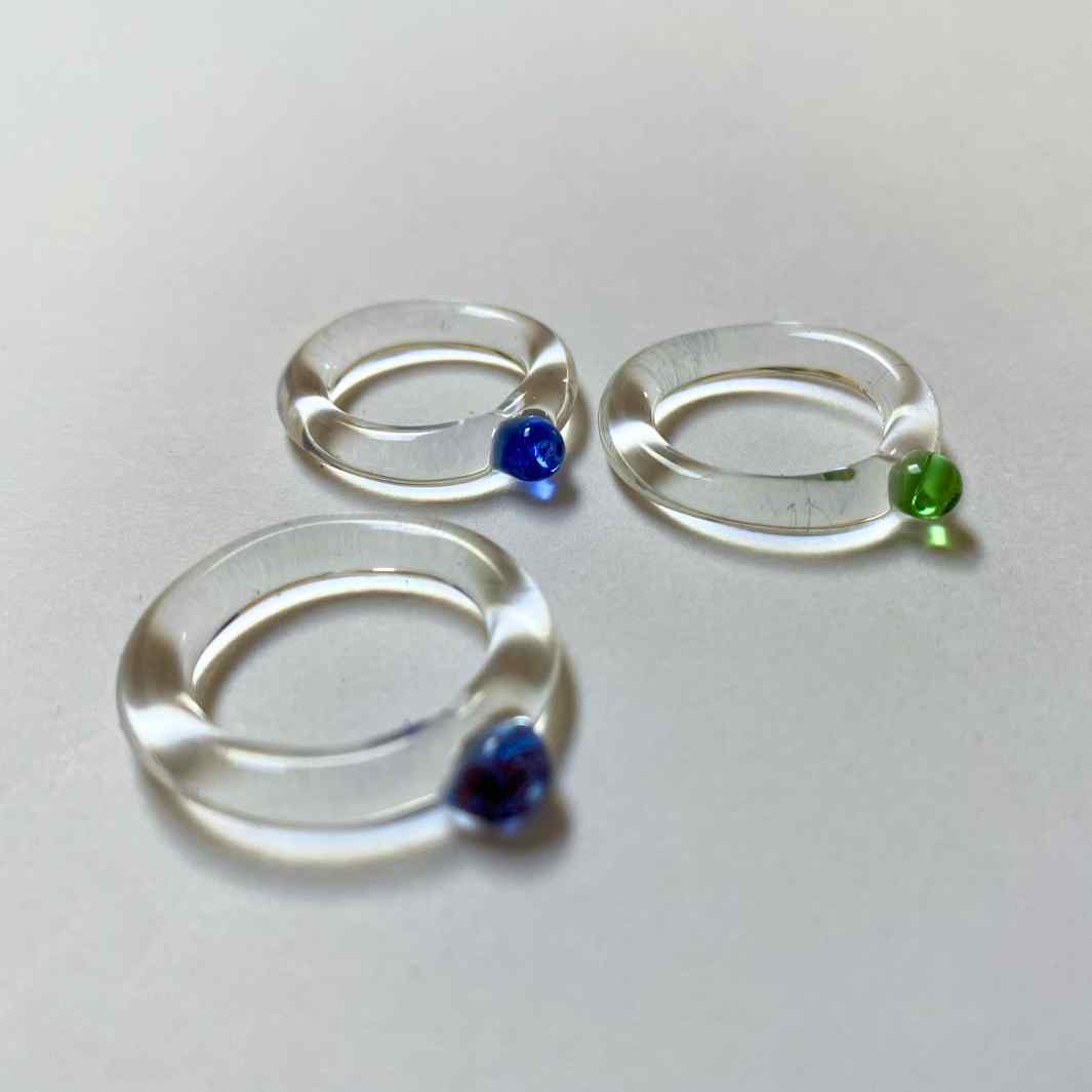 Lampwork glass rings by Wearing Glass.