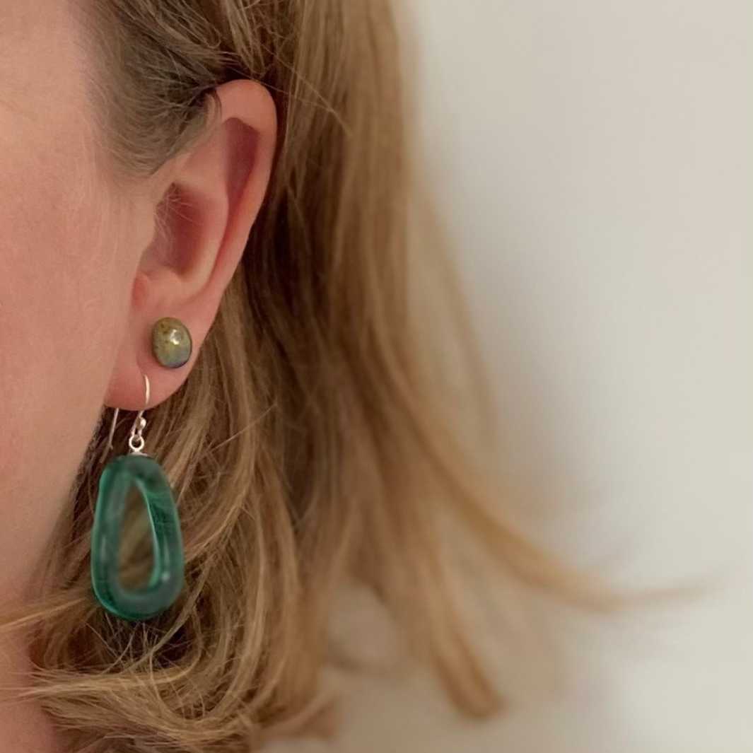 Organic Earrings | Sea-green | Wearing Glass