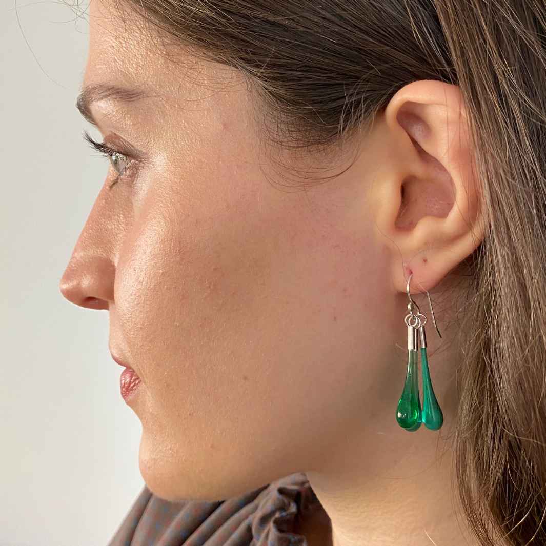 Droplet Cluster Earrings | Green | Wearing Glass