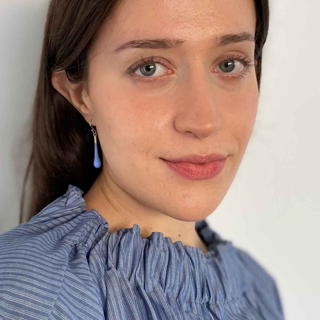 Droplet Earrings | Periwinkle Blue | Wearing Glass