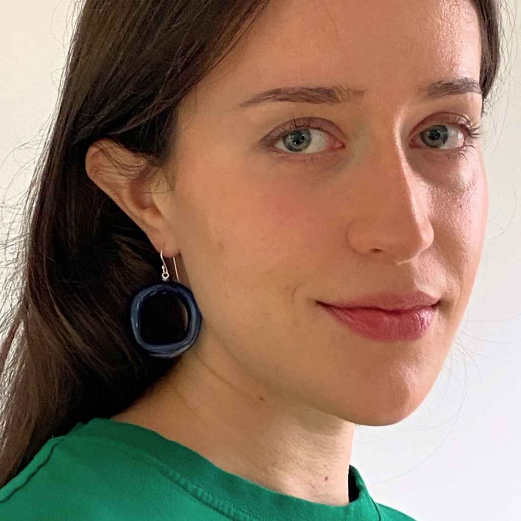 Hollow Loop Earrings | Blue | Wearing Glass