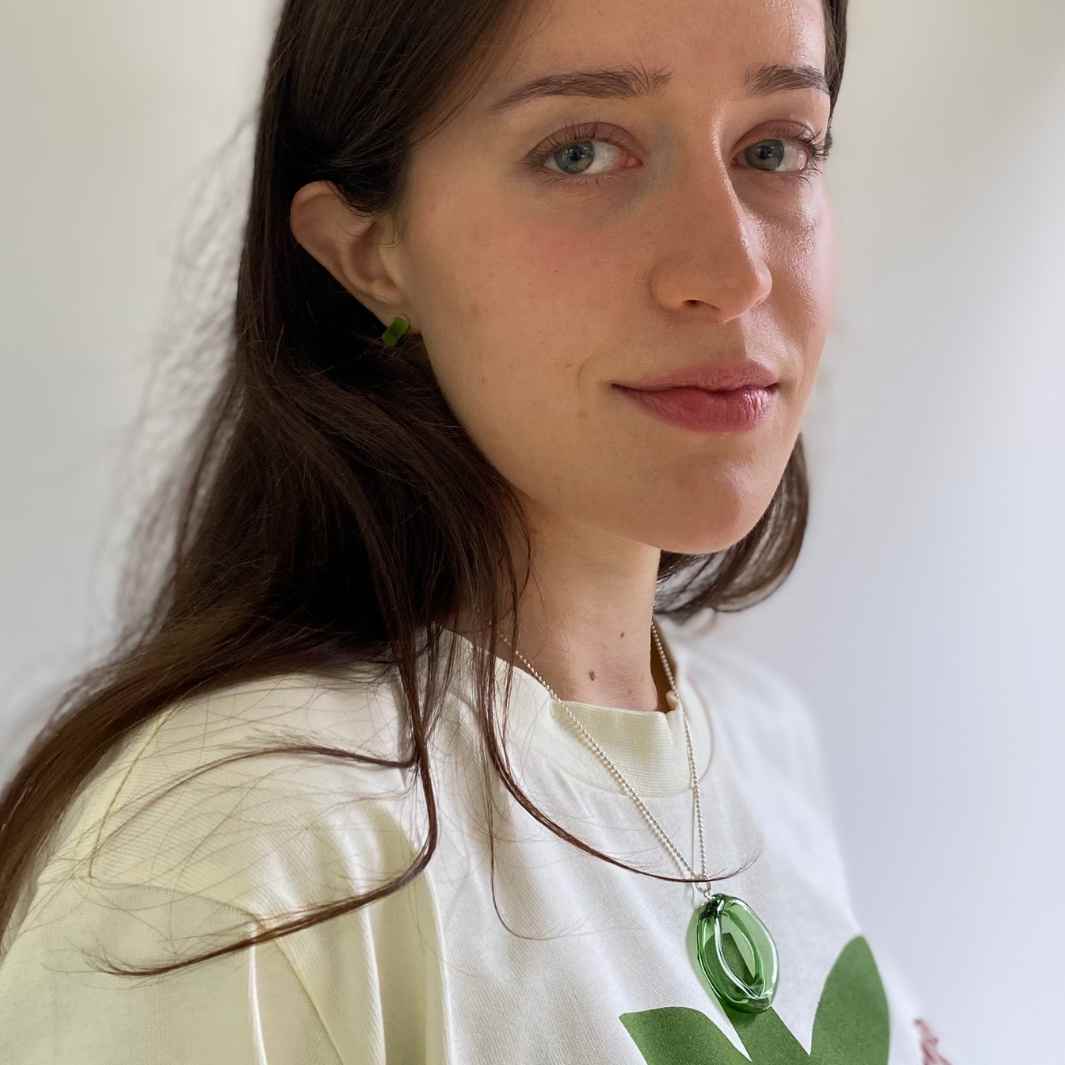 Hollow Loop Pendant | Green | Wearing Glass