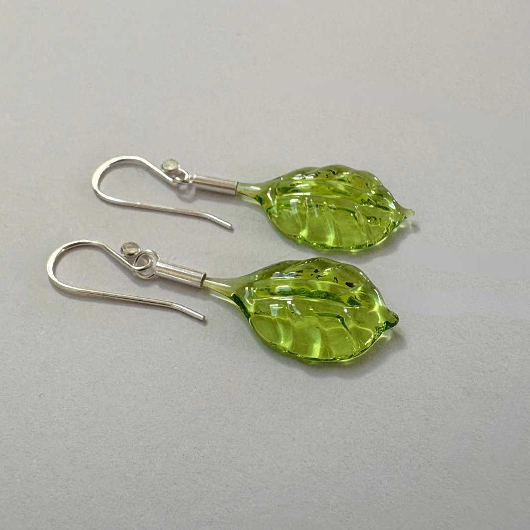 Wearing Glass | Leaf Drop Earrings | Lime