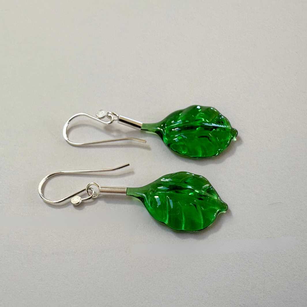 Wearing Glass | Leaf Drop Earrings | Emerald