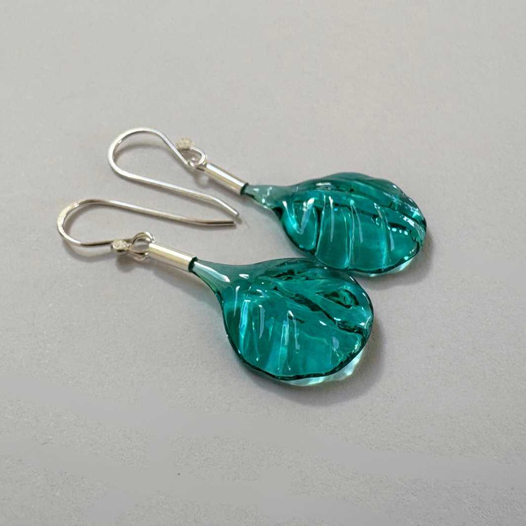 Wearing Glass | Leaf Drop Earrings | Sea-green