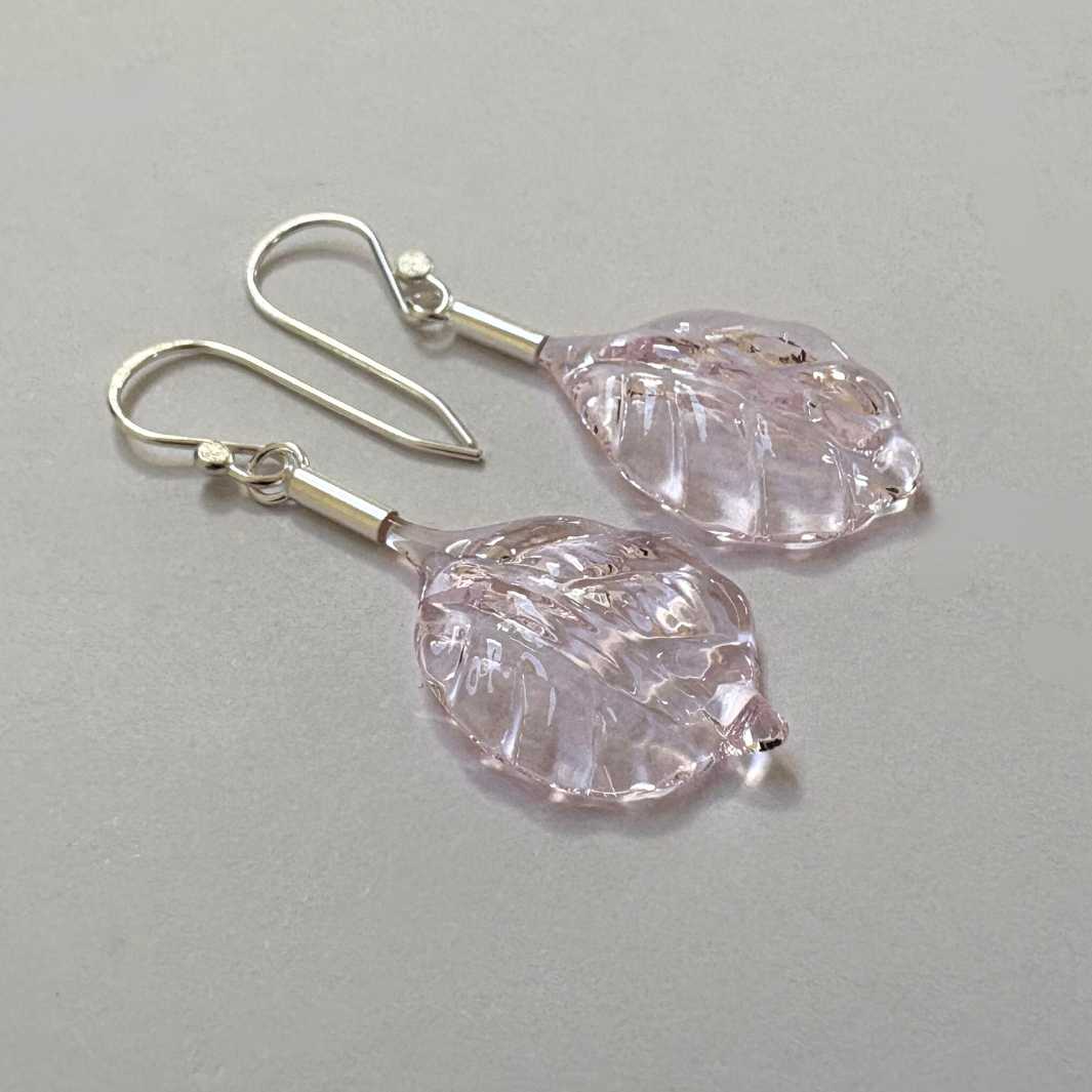 Wearing Glass | Leaf Drop Earrings | quartz pink