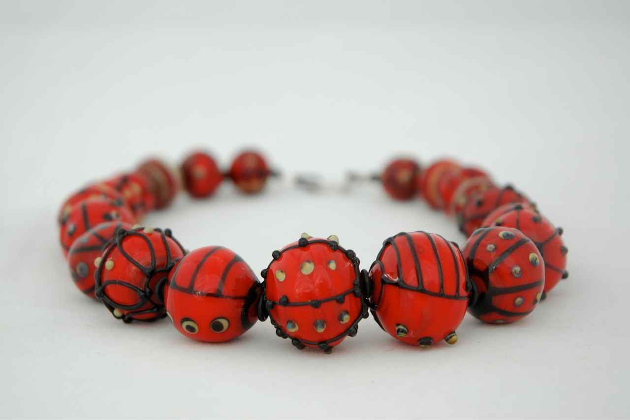 Red Hollow Earth Necklace in Lampwork Glass