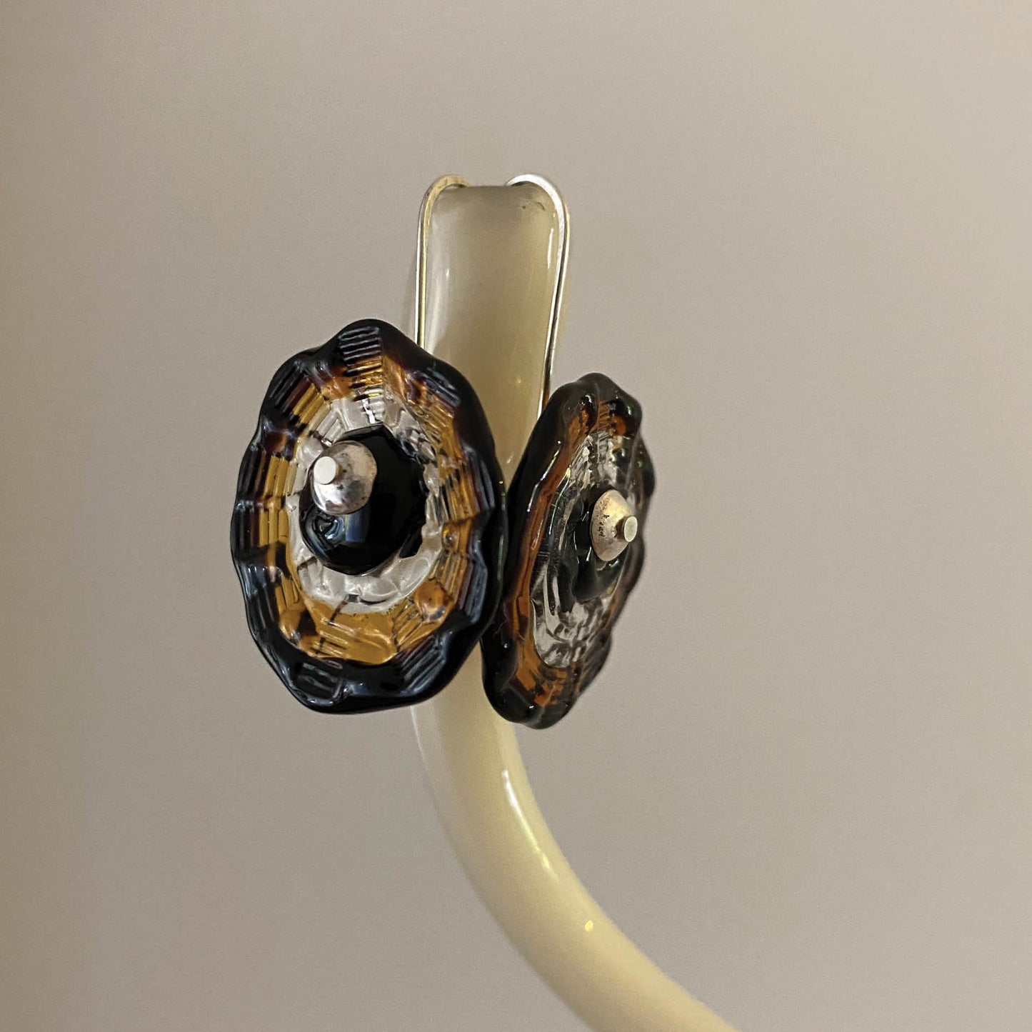 Amoeba Earrings | Amber | Wearing Glass