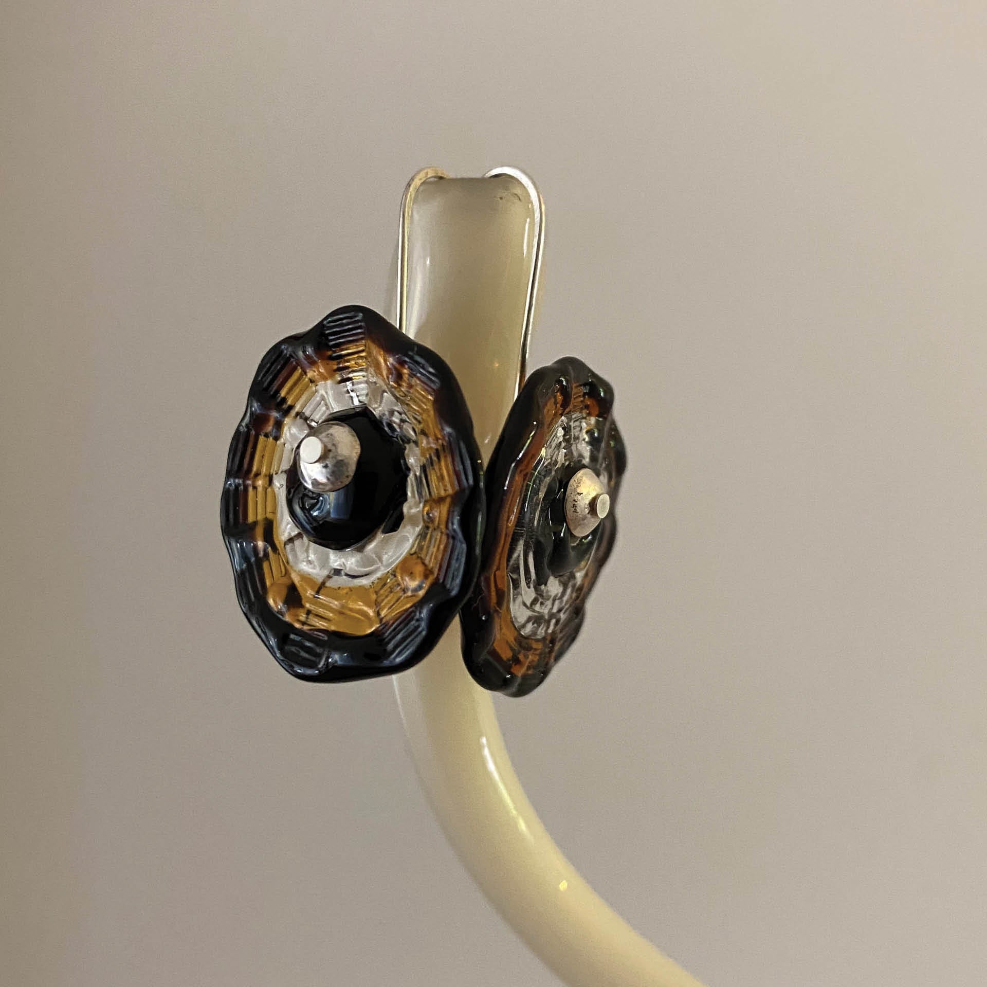 Amoeba Earrings | Amber | Wearing Glass