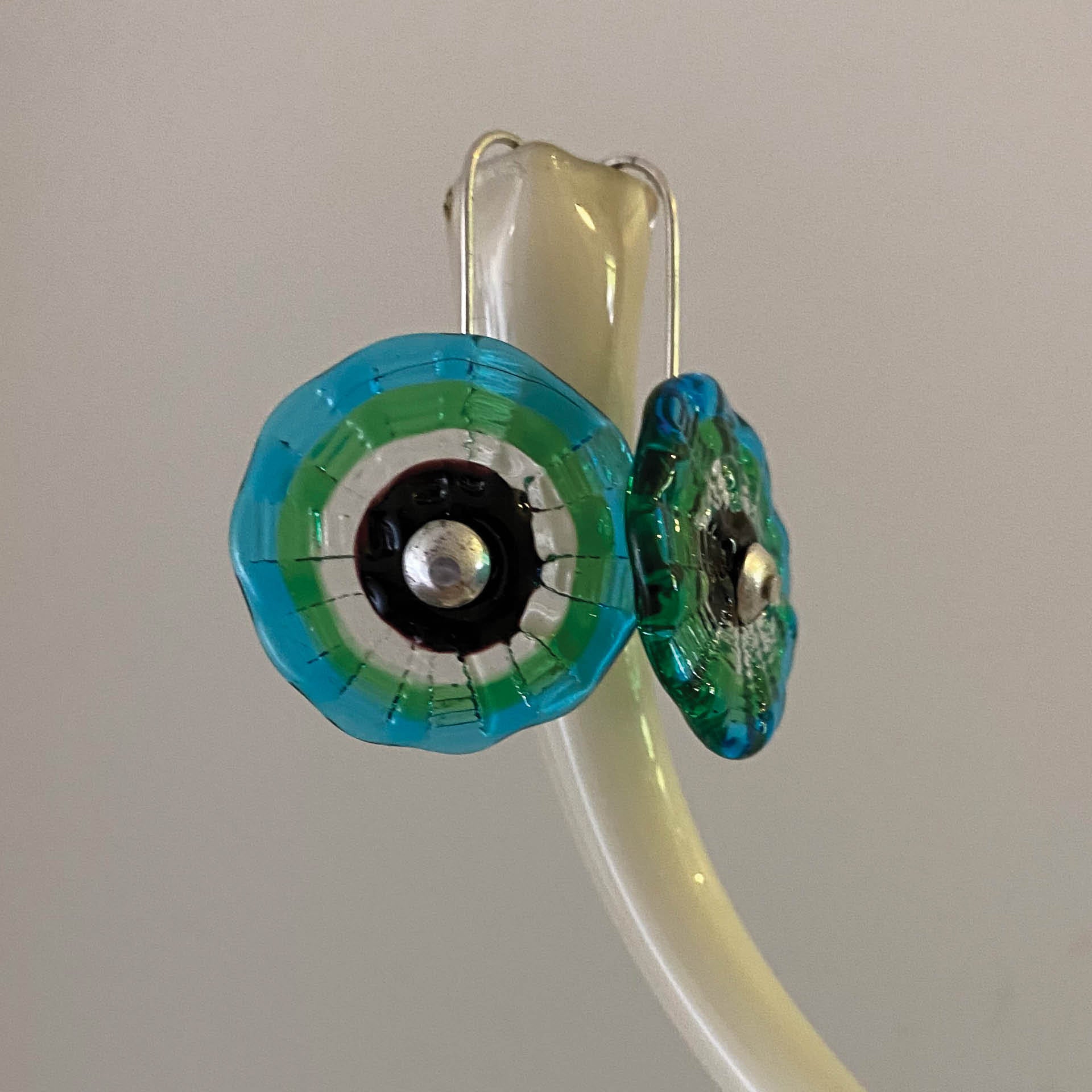 Amoeba Earrings | Teal | Wearing Glass