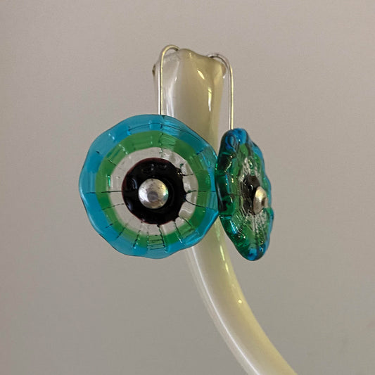 Amoeba Earrings | Teal | Wearing Glass