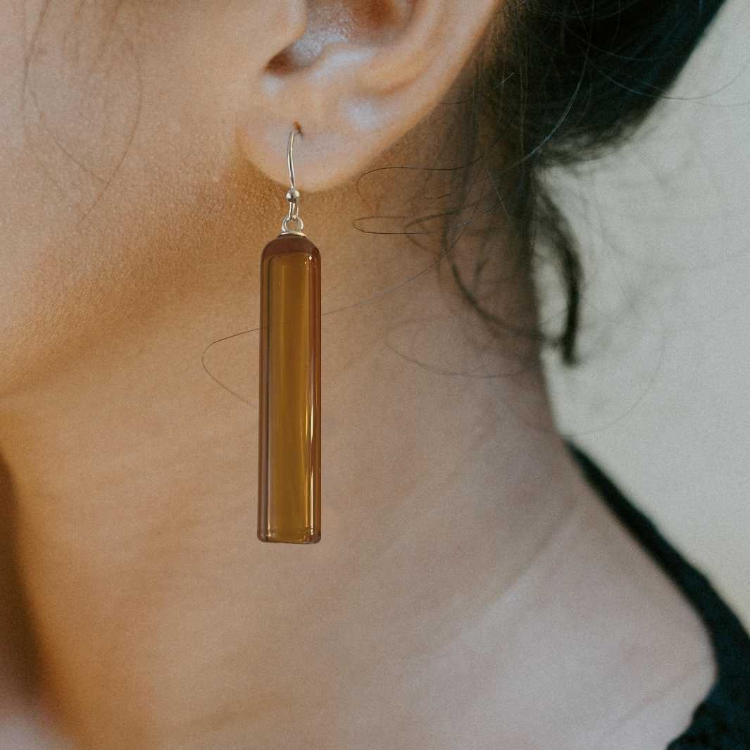 Tube Earrings - Wearing Glass