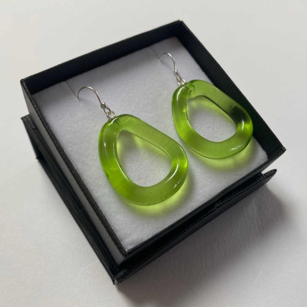 Organic Earrings | Lime-green | Wearing Glass