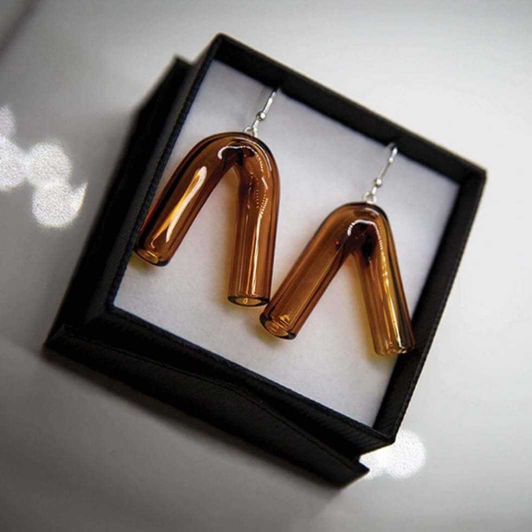 Angle Earrings | Amber | Wearing Glass