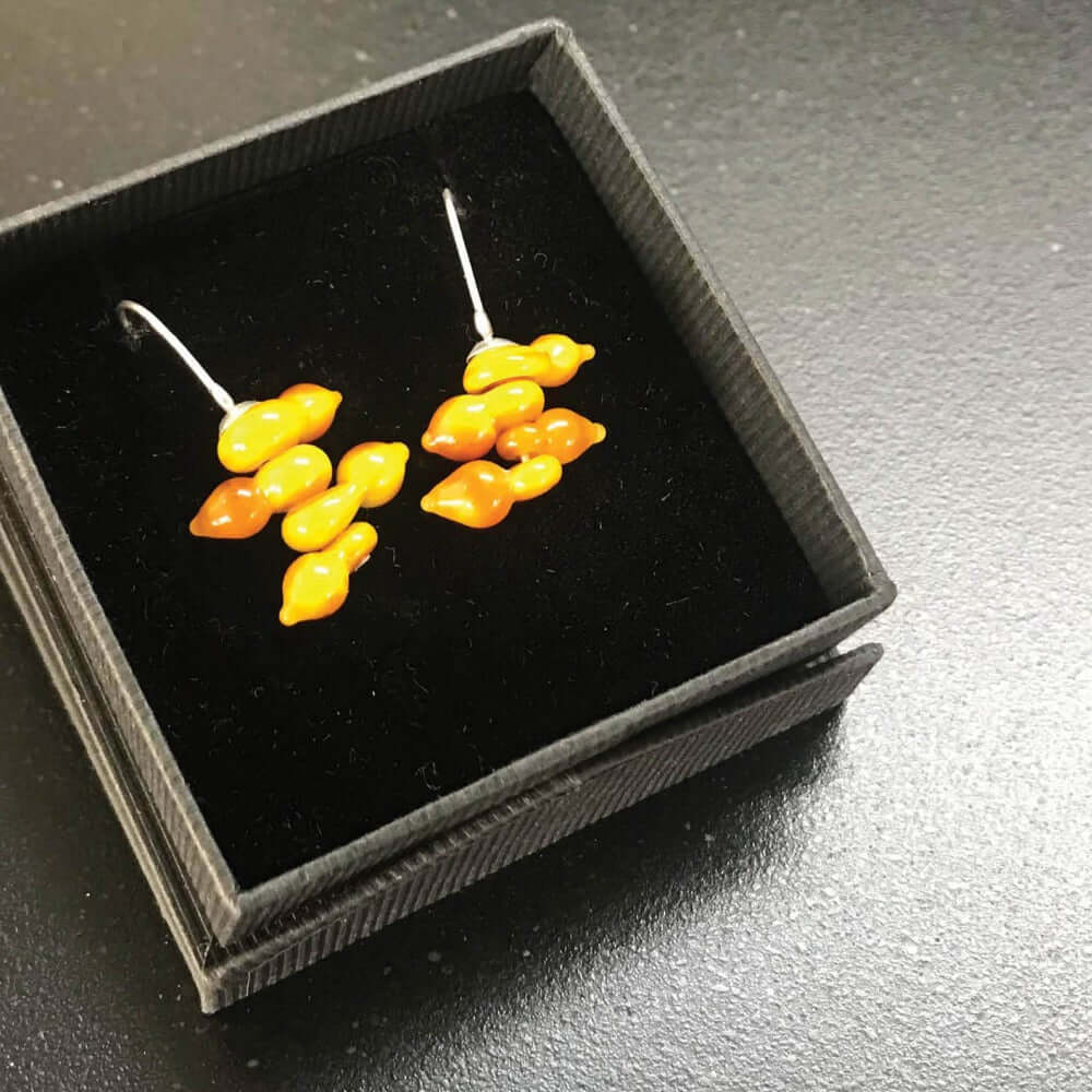 Glass bead earrings kowhai