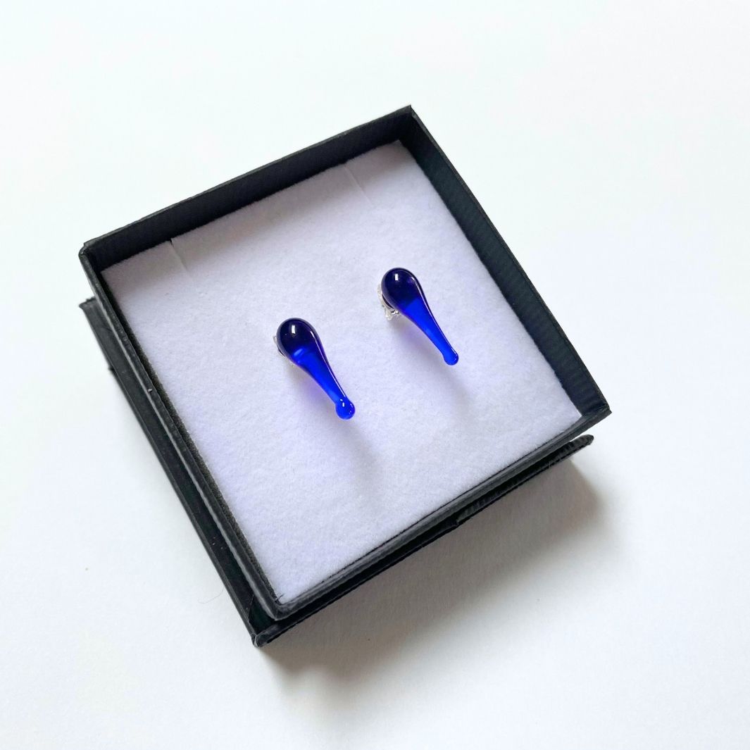 Glass Drip Studs | Cobalt | Wearing Glass