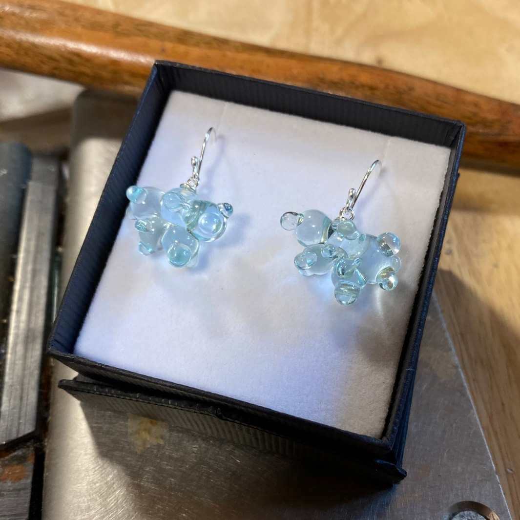 Cloud Earrings | Ice Blue | Wearing Glass