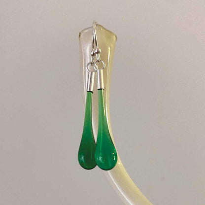 Droplet Earrings | Emerald | Wearing Glass