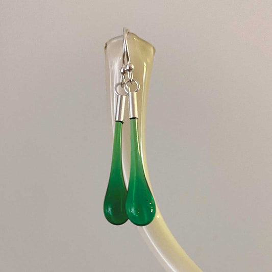 Droplet Earrings | Emerald | Wearing Glass