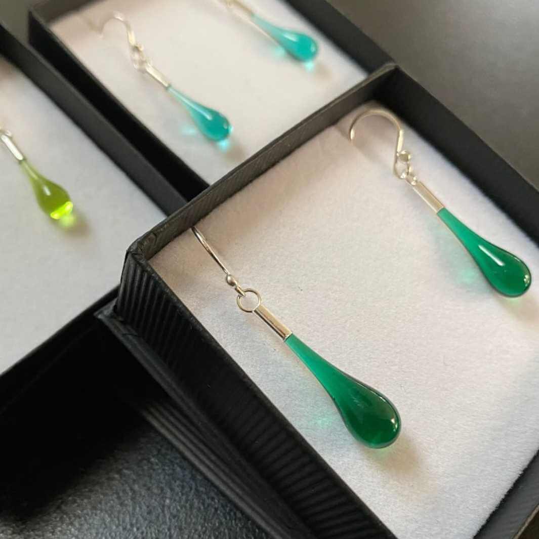 Droplet Earrings | Greens | Wearing Glass