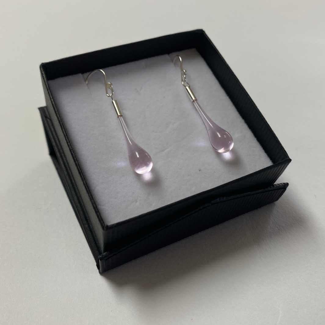 Droplet Earrings | Pink | Wearing Glass