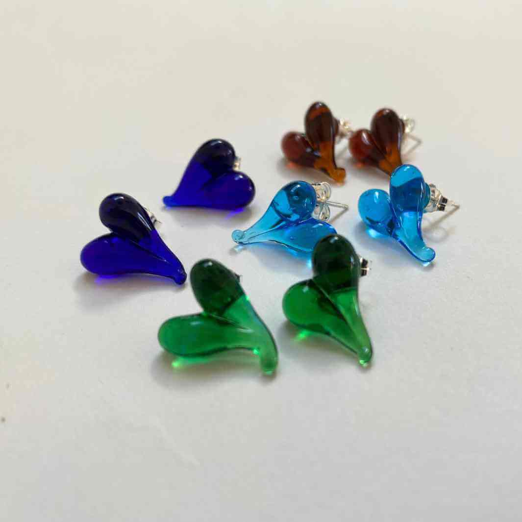 Handmade glass heart stud earrings