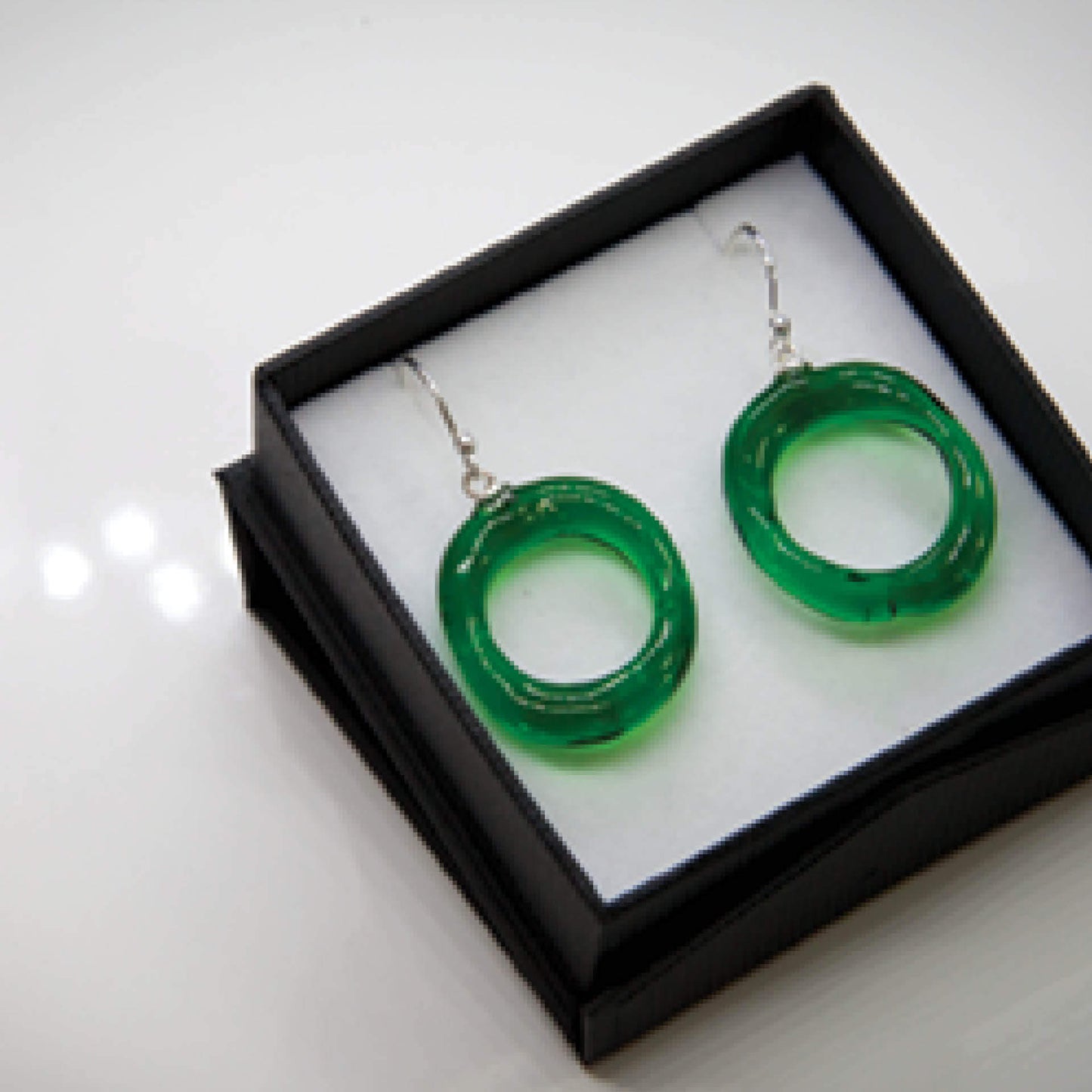 Lampwork Glass Loop Earrings in emerald