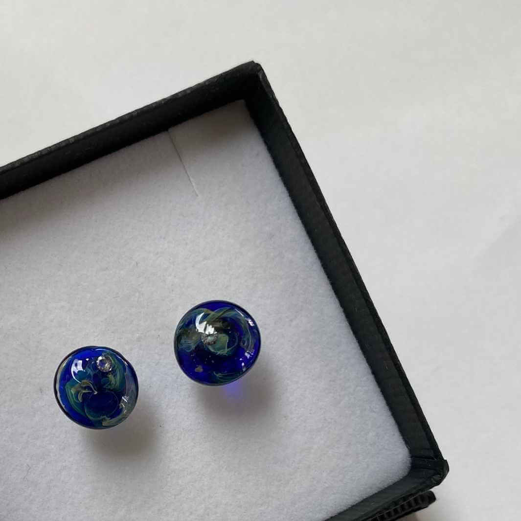 Glass Galaxy Stud Earrings with Cubic Zirconia