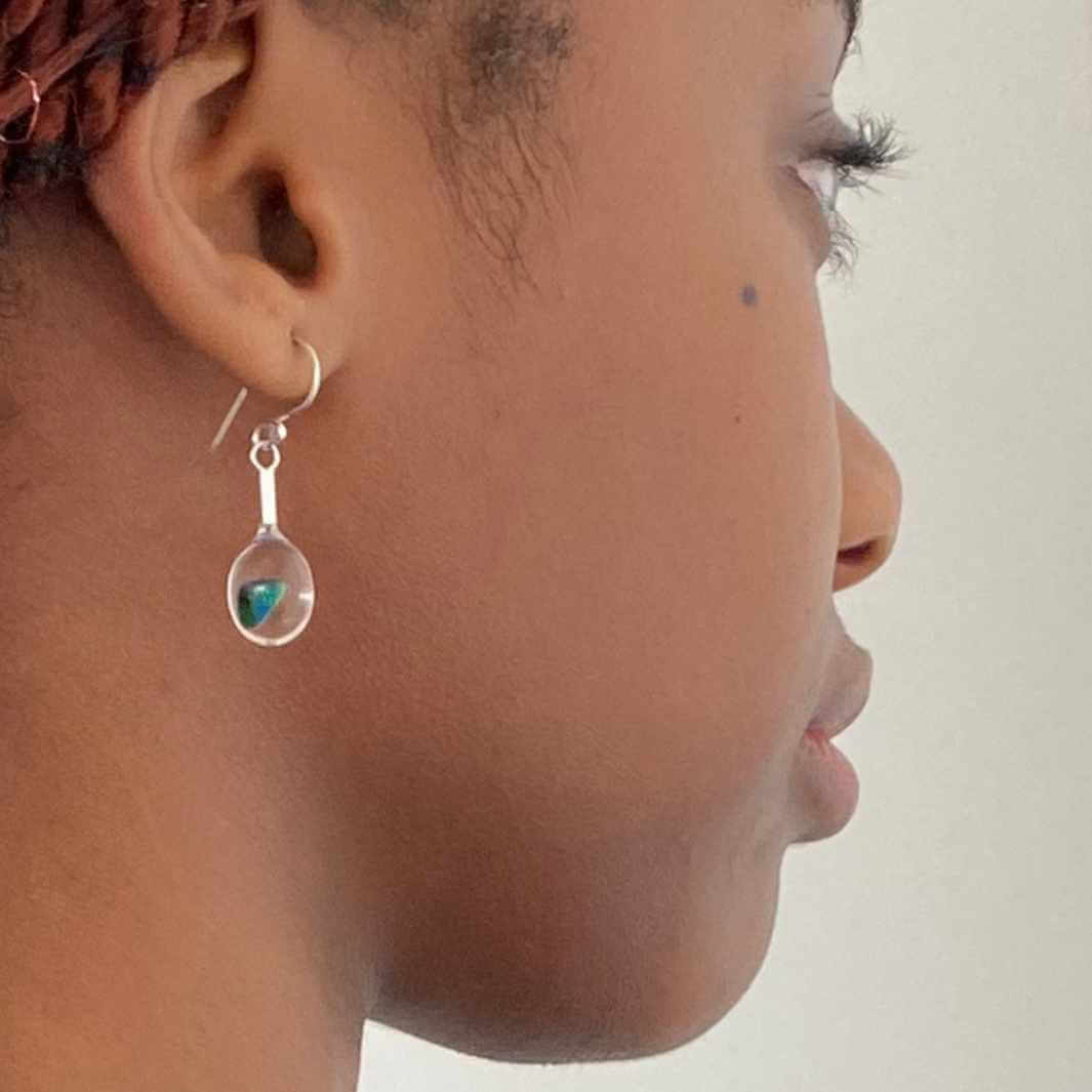 Opal Drop Earrings | Black Opal | Wearing Glass