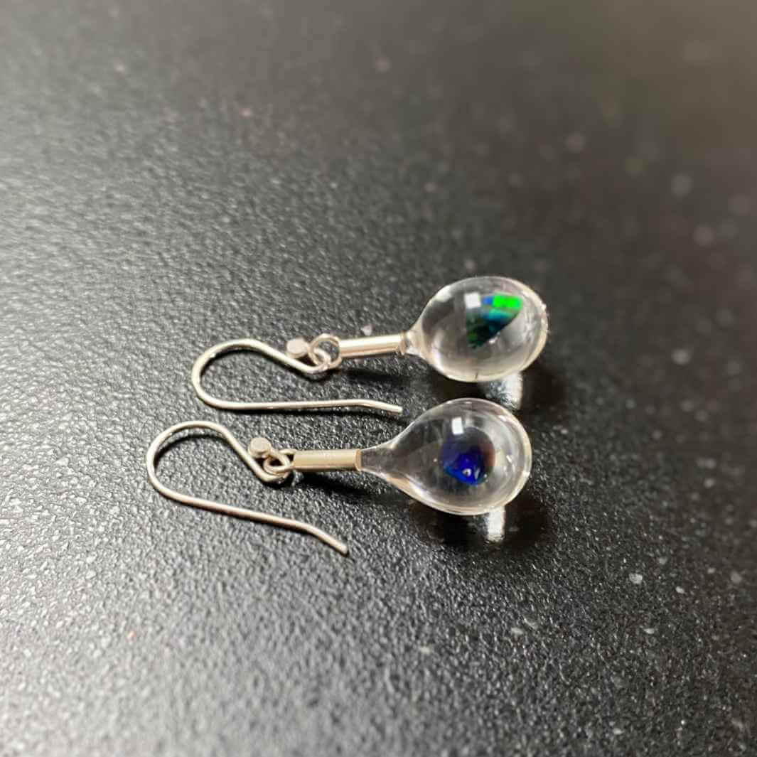 Opal Drop Earrings | Black Opal | Wearing Glass