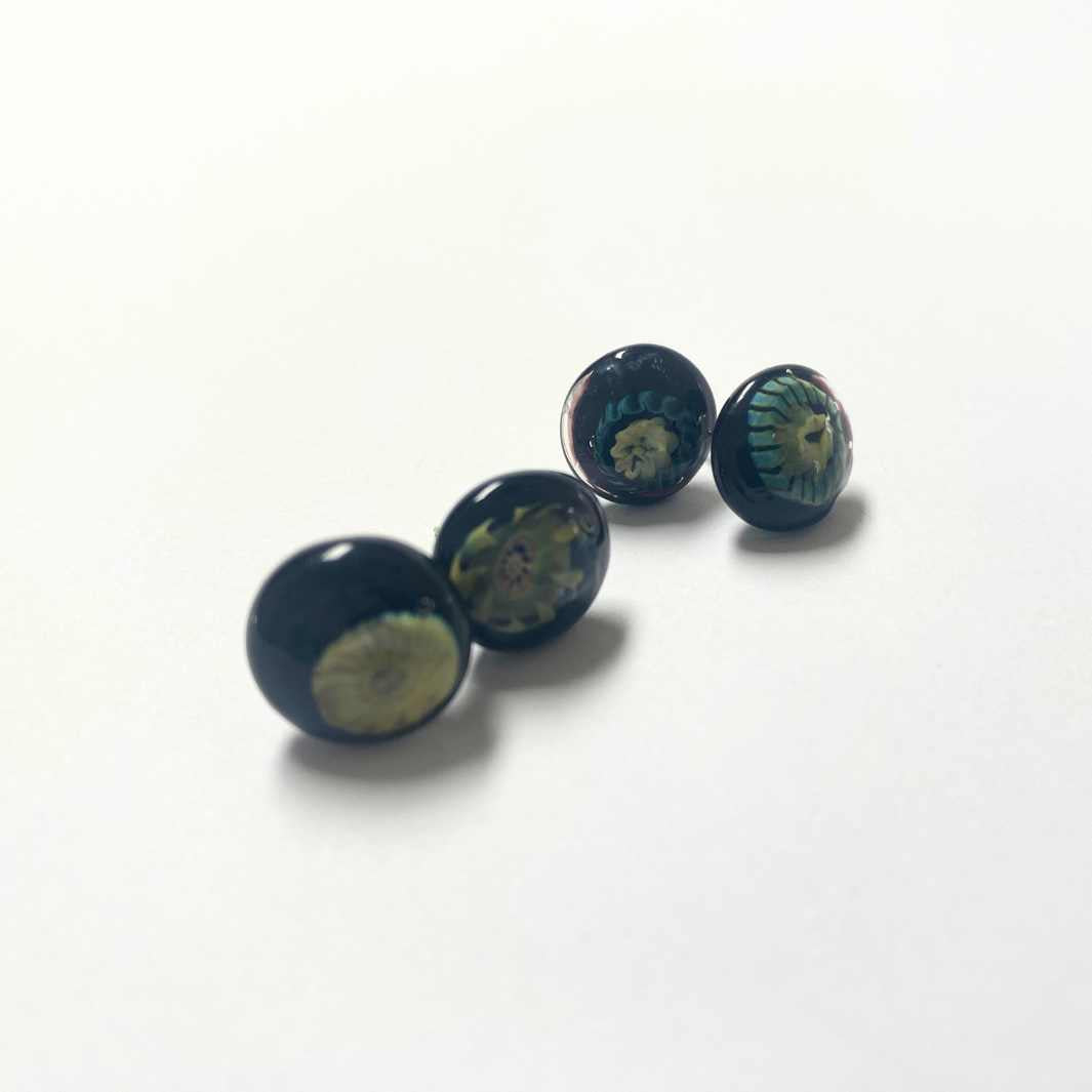 Studio Sale | Murrini Studs | Black | Wearing Glass