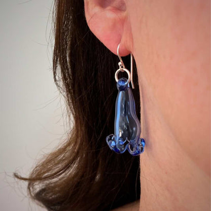 Flower Earrings | Blue | Wearing Glass