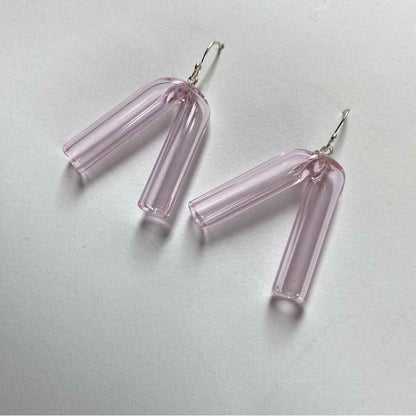 Angle Earrings | Pink | Wearing Glass