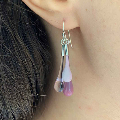 Droplet Cluster Earrings | Pink | Wearing Glass