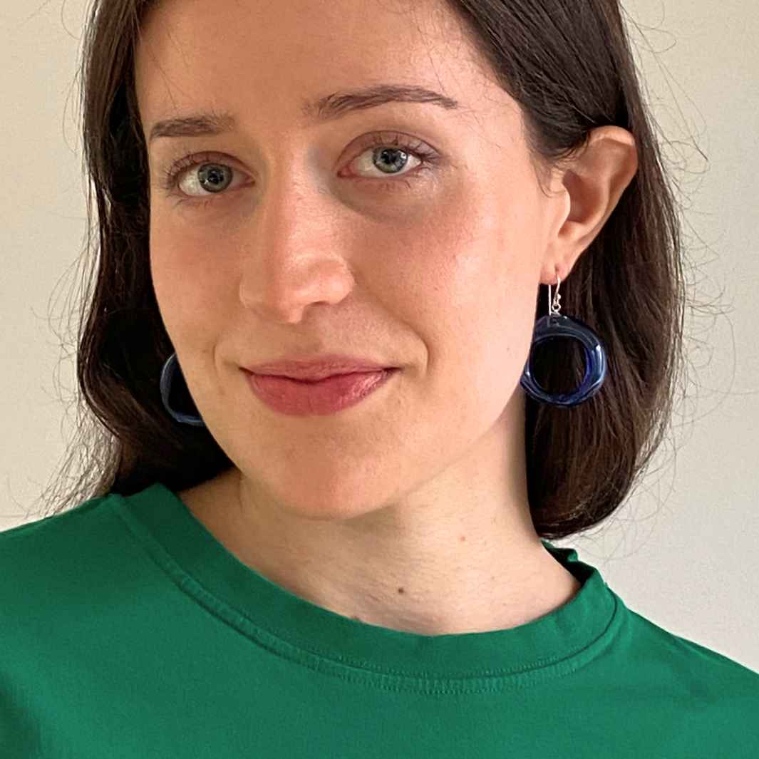 Hollow Loop Earrings | Blue | Wearing Glass