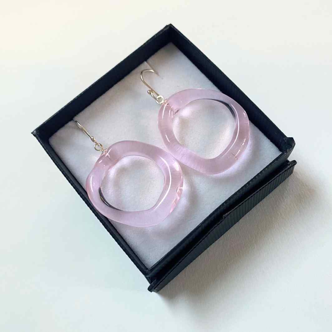 Organic Earrings | Pink | Wearing Glass