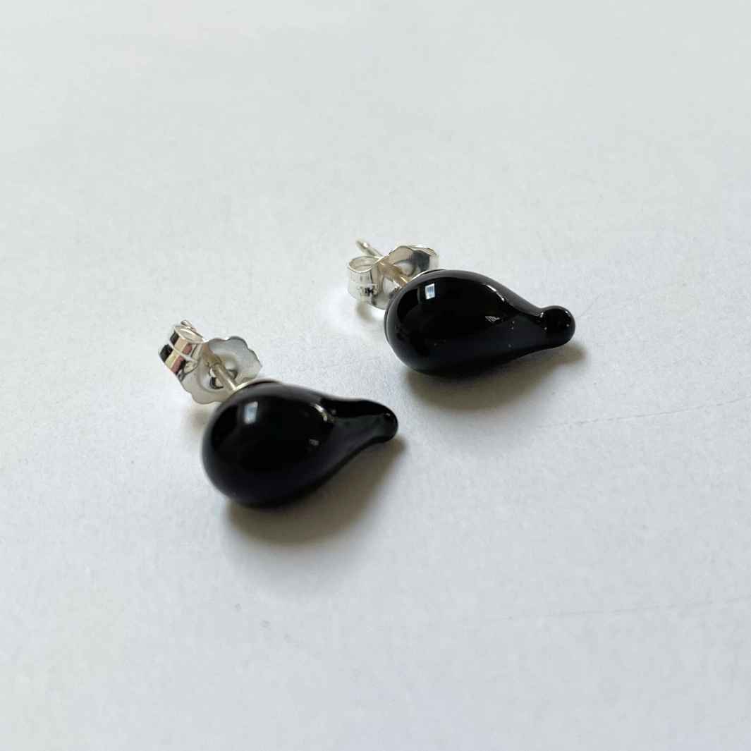 Studio Sale | Drip Studs | Black | Wearing Glass