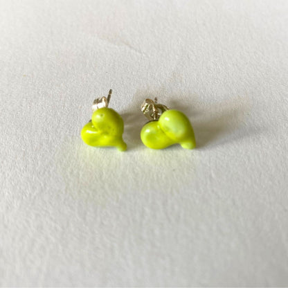 Studio Sale | Lime Heart Studs | Wearing Glass