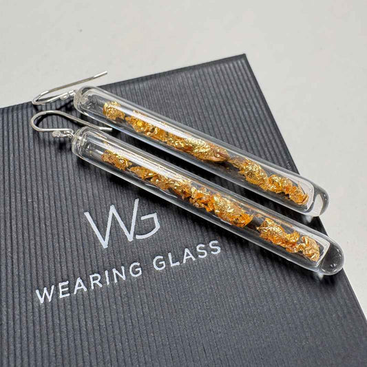 Vial Earrings - 24 Carat Gold - Wearing Glass