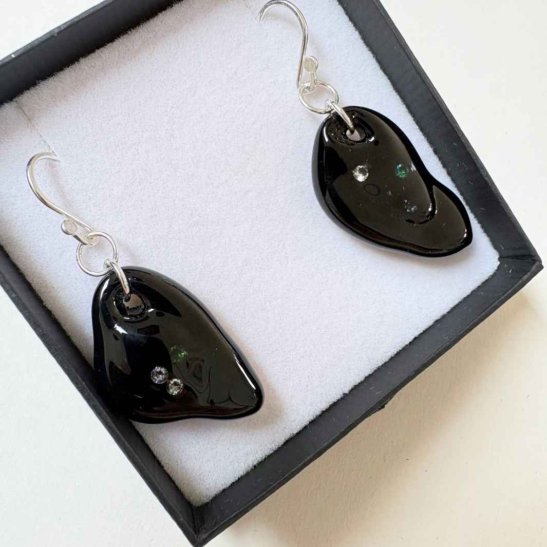 Wearing Glass | Oil Slick Earrings | Green CZ